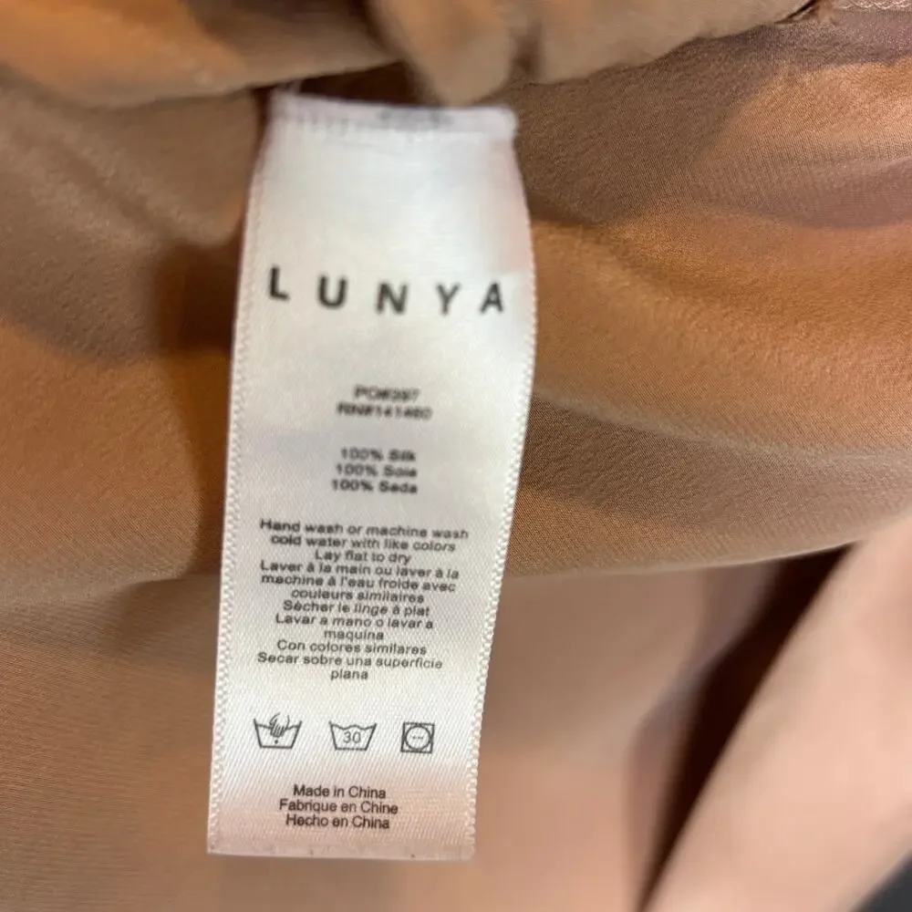 Lunya Washable Silk Nude Tan Long Sleeve Short Robe With Pockets, XS S EUC